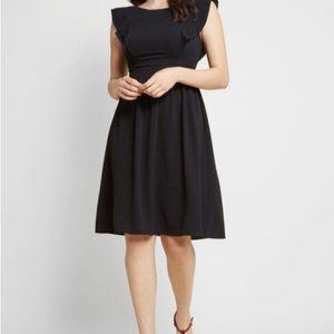 Black Ruffle Cap Sleeve Professional Dress